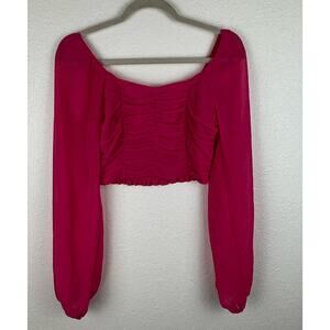 Altar’d State Hot Pink Ruched Long Sleeve Cropped Top XS